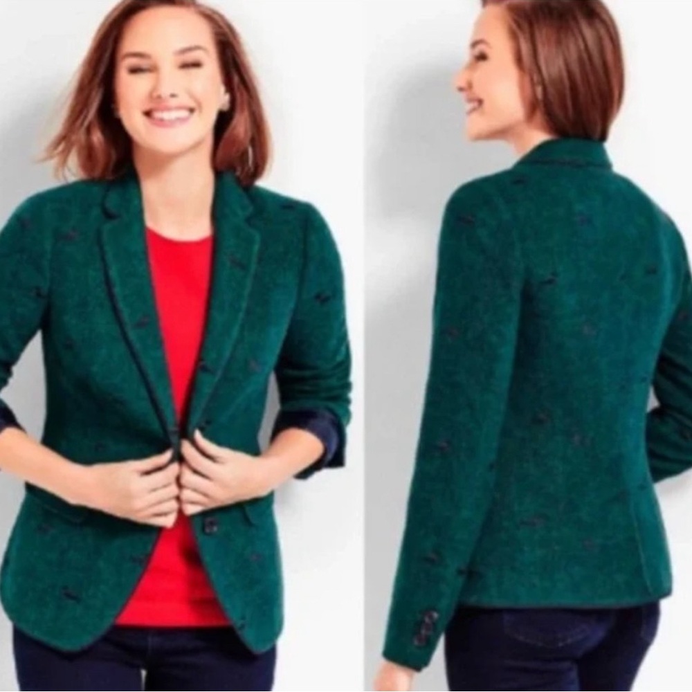 NWT Talbots Embroidered Dachshund Weiner Dog Wool Blend Blazer Jacket